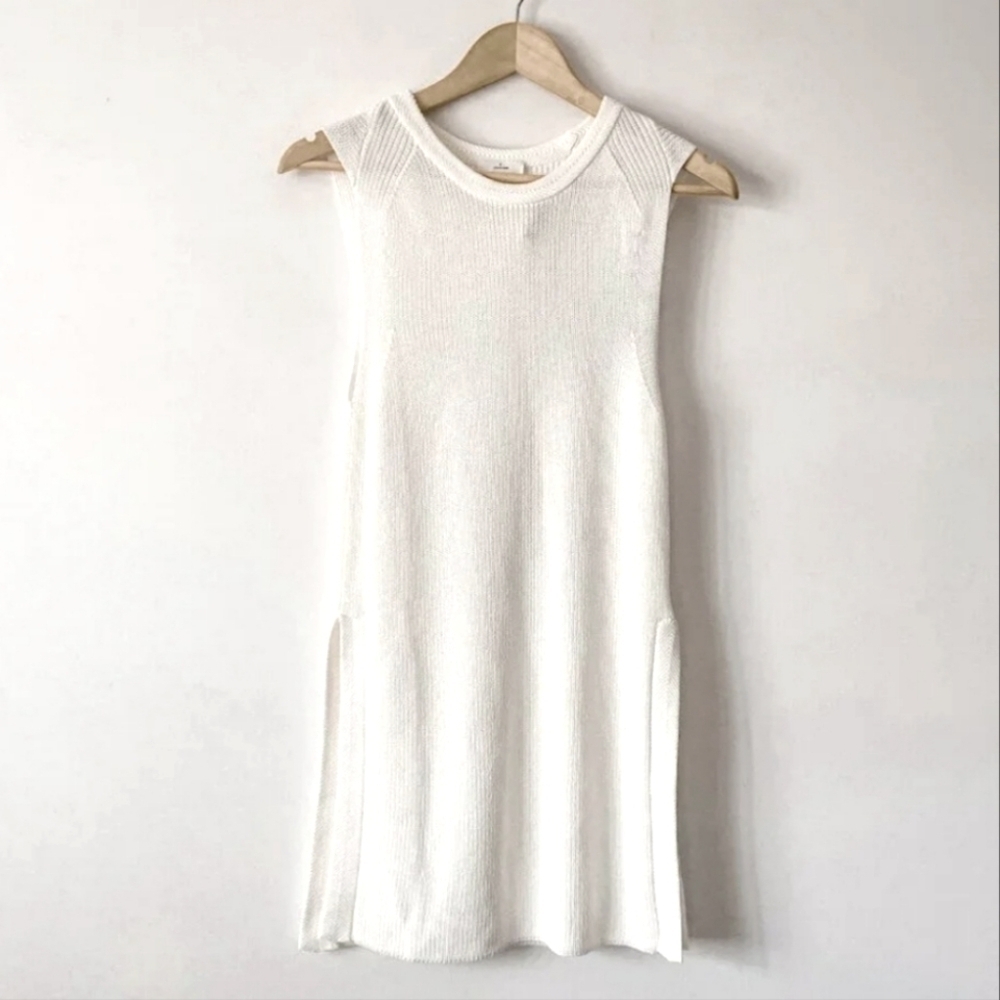 Wilfred Aritzia Palmier  Side Split Knit Sleeveless Tank Top White Sz S Nwt - Picture 3 of 7